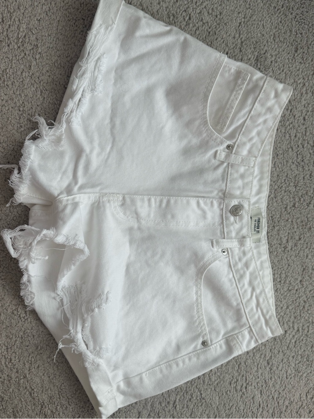 Forever 21 White Frayed Denim Cutoff Shorts